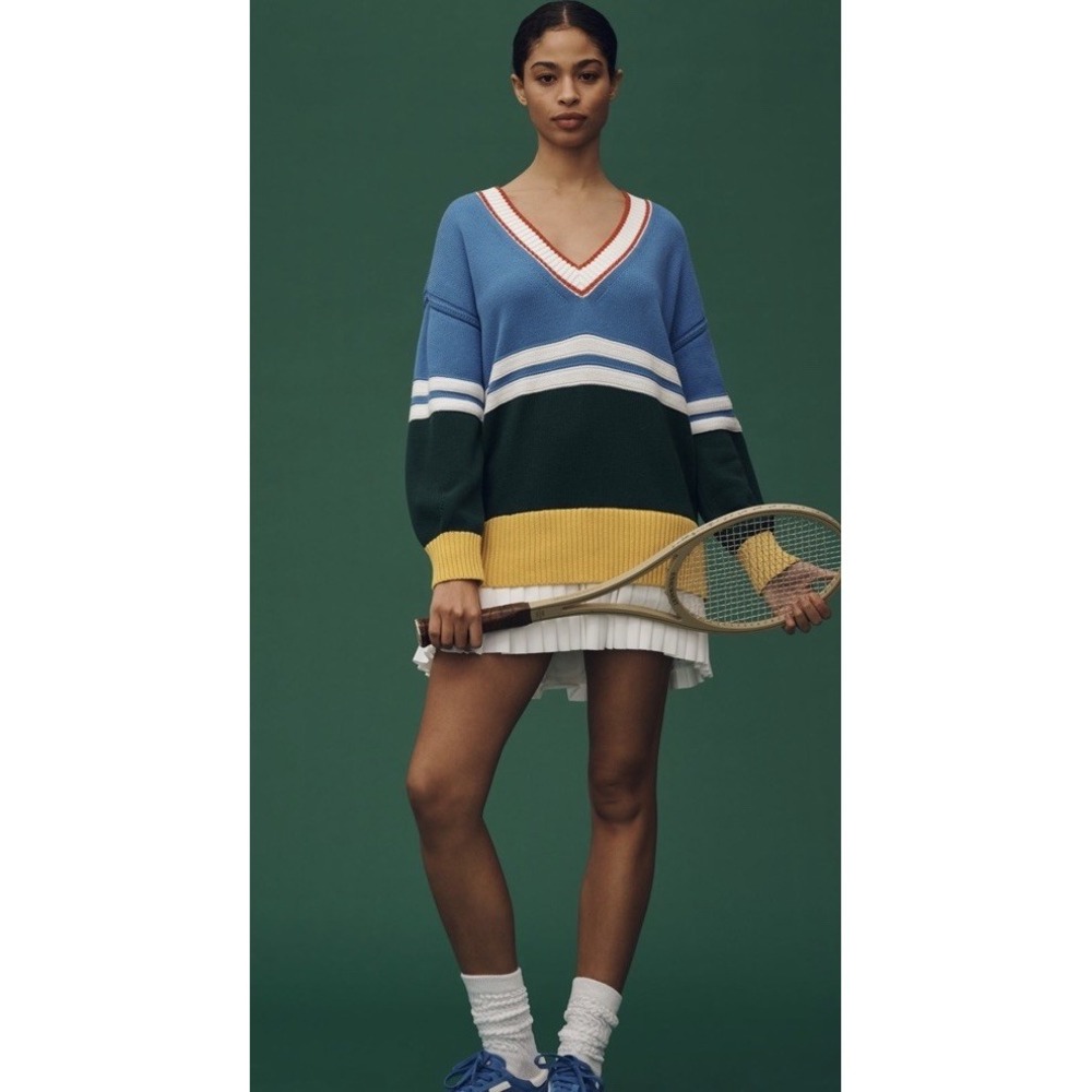 Daily Practice XL Anthropologie VNeck Mini Twofer Dress Sweater Knit Tennis $128